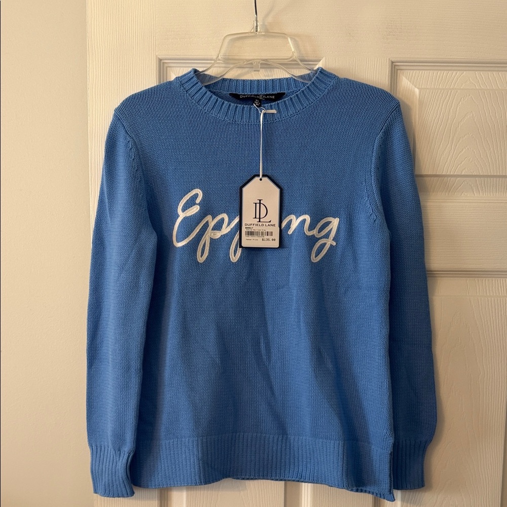 Duffield Lane Blue Crew Neck Sweater size XS brand new with tag length 24”
